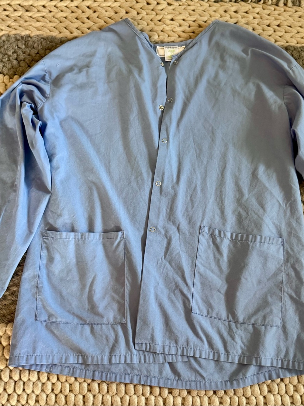 Light Blue Button-Front Scrub Jacket